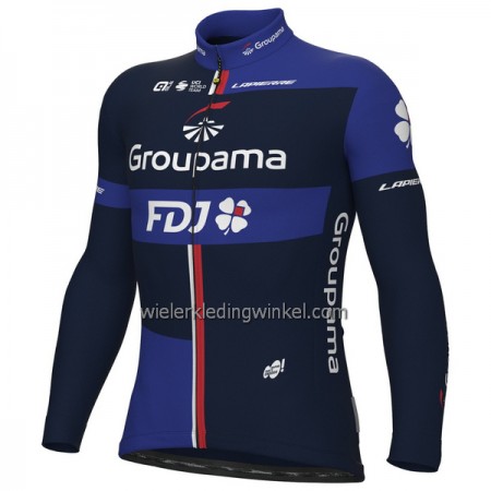 Wielershirt 2023 Groupama FDJ Lange Mouw Zwart Blauw